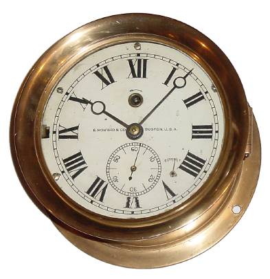 C.1890, E. Howard and Co., Boston, Marine Lever, 6 inch painted dial in a heavy red brass case, with key lock bezel (and key). — Antique Clocks Price Guide