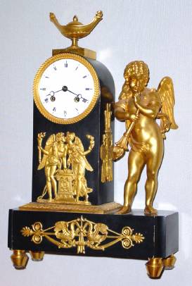 C.1825, French, Empire Period Mantle Clock, 8-day time and bell strike, Love themes, gilt and dark bronze. — Antique Clocks Price Guide