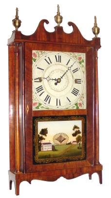 C.1825, Erastus Hodges, Torrington, Conn, Pillar and Scroll, 30-hour, 2-wt shelf clock, with tablet repainted in place. — Antique Clocks Price Guide