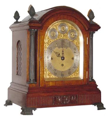 C.1890, English, for Shreve, Crump and Low, Boston, 3-Fusee, 8-Bell, 5-Gong, 2-tune quarter chiming bracket clock, oak veneered case. — Antique Clocks Price Guide