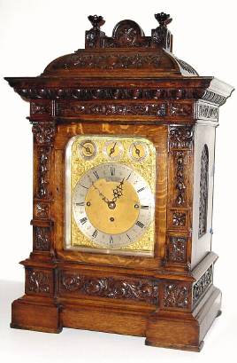 C.1900, English, Pascoe, Penzance, 3-Fusee, 8-Bell, 5-Gong, 2-tune quarter chiming bracket clock, oak veneered case. — Antique Clocks Price Guide