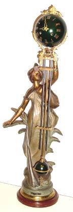 C.1890, French, Striking Swing Clock, 8-day bell strike movement on an Art Nouveau statue with original finish. — Antique Clocks Price Guide