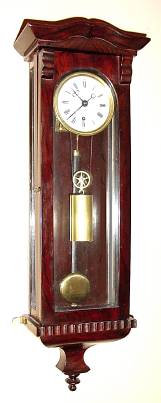 C.1840, Austrian, Mini Vienna Regulator, Single weight, 1-day, in a grained case. Pendulum works fine, but is not original. Unusual small pulley intact. — Antique Clocks Price Guide