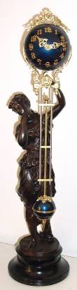 C.1895, Ansonia Clock Co., JUNO SWING, patinated spelter statue of goddess Juno, with a Carrick restored arm. — Antique Clocks Price Guide