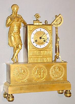 C.1820, French, Chabassol, a Paris, Ormolu FChabassoligural Clock LIBRARY, Man reading, standing beside a book case, books and instruments on top, and to the right an inclinometer. — Antique Clocks Price Guide