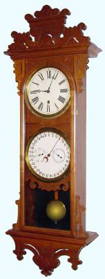 C.1885, Welch, Spring and Co., "Damrosch", 8-day wall calendar timepiece, with a D. J. Gale patent calendar. — Antique Clocks Price Guide