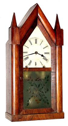 C.1850, Brewster and Ingrahams, Bristol, Conn, 8-Day Steeple clock, in mahogany with cut glass tablet. — Antique Clocks Price Guide