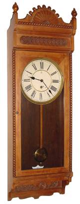 C.1893, Waterbury Clock Co., "CHESHIRE", cherry cased wall regulator, 8-day time (spring driven). — Antique Clocks Price Guide