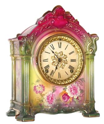 C.1914, Ansonia Clock Co., Royal Bonn, "La Savoie", 8-day time and strike porcelain mantel clock. — Antique Clocks Price Guide