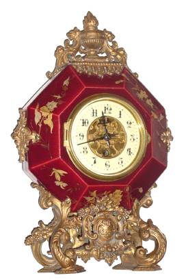 C.1890, French, Farcot, Mounted Porcelain mantel clock, with painted white metal base and decorations. — Antique Clocks Price Guide