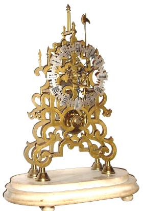 C.1870, English, Wm. F. Evans, Birmingham, single fusee skeleton clock, Less dome and bell and pendulum. — Antique Clocks Price Guide