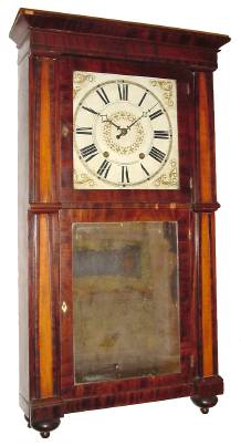 C.1835, Rodney Brace, North Bridgewater, Mass, Empire Column and Cornice, Double Deck mahogany with maple insets in the 4 columns, and with bulbous turned feet, 30 hour wooden works. — Antique Clocks Price Guide