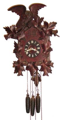C.1905, American Cuckoo Clock Co., Philadelphia, PA, 30-hour, large cuckoo and quail wall clock (quarter striker). — Antique Clocks Price Guide