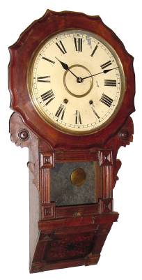 C.1890, Anglo-American, 8-day time/strike, scalloped top, short drop, inlaid wall clock — Antique Clocks Price Guide