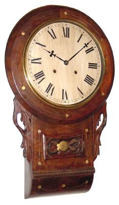 C.1890, Anglo-American, 8-day time and strike, round drop, inlaid wall clock — Antique Clocks Price Guide