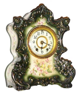C.1900, Waterbury Clock Co., "Parlor No. 94", 8-day time/strike porcelain mantel clock. — Antique Clocks Price Guide