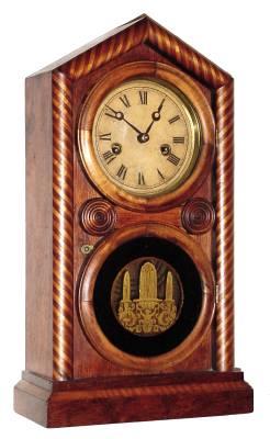 C.1880 E. Ingraham and Co., Doric Mosaic, sometimes called a candy stripe, 30-hour time/strike mantel clock. — Antique Clocks Price Guide