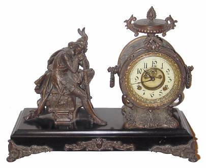 C.1900 New Haven Clock Co., "Ivanhoe", 8-day time/strike figural mantel clock. — Antique Clocks Price Guide