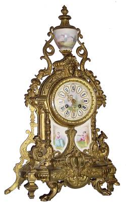 C.1890 French, Marti and Cie, 8-day time/strike brass architectural clock, with hand painted dial, panel and urn. — Antique Clocks Price Guide