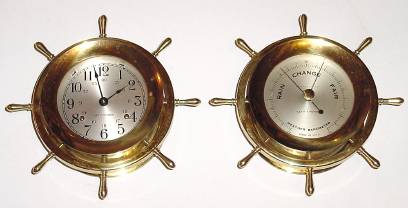 C.1970, Seth Thomas, (German Mov't), Helmsman Combination, 8- day ships bell set with barometer. — Antique Clocks Price Guide