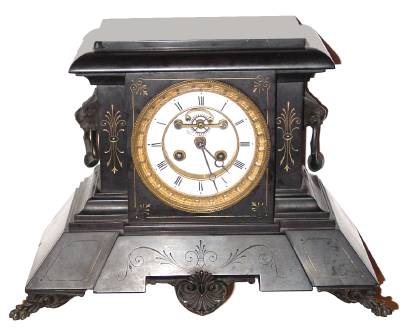 C.1900 French, 8-day time/strike black marble and bronze mantel clock. — Antique Clocks Price Guide