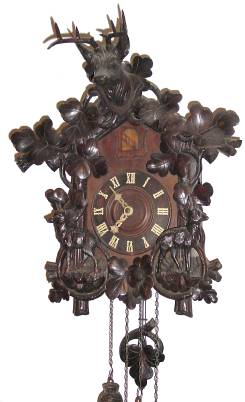 C.1915 German, Black Forest, 30-hour time/strike cuckoo clock, deer head and 2 goats. — Antique Clocks Price Guide
