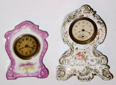 Lot of two: 1) C.1905 New Haven Clock Co., 30-hour lever movement porcelain timepiece. — Antique Clocks Price Guide