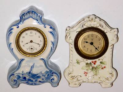 Better lot of two: 1) C.1910 New Haven Clock Co., 30-hour lever movement porcelain timepiece. — Antique Clocks Price Guide