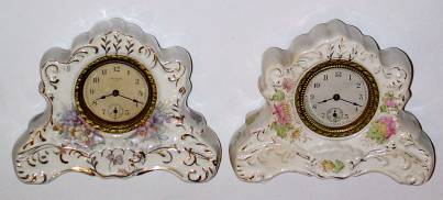 Lot of two: C.1905 New Haven Clock Co., 30-hour lever movement porcelain timepieces. — Antique Clocks Price Guide