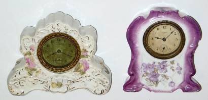 Lot of two: C.1905 New Haven Clock Co., 30-hour lever movement porcelain timepieces. — Antique Clocks Price Guide