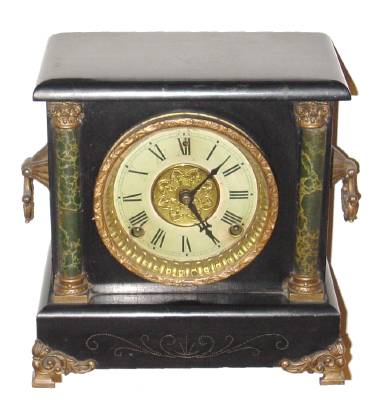 C.1910, E. Ingraham and Co. for Sears, 8-day time/strike black mantel clock. — Antique Clocks Price Guide