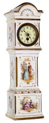 C.1890, German, Hamburg American, 30-hour lever movement miniature porcelain tall clock. — Antique Clocks Price Guide