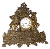 C.1900, French, Patinated Spelter Figural clock, 8-day, time and bell strike: two musicians, Fiddler and Flautist.