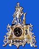 C.1890, French, Silver and Gilt over Spelter figural clock of a hunter with his horn, dog and rifle, 8-day time only.