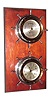 C.1965, German, for Seth Thomas, Ship's Bell clock and barometer set, mounted on a mahogany stained pine board.