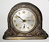 C.1920, Gilbert KENTON bronzed pot metal alarm clock with ADVERTISING.