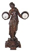 C.1890, French, Novelty Figural Clock, patinated spelter, figure of a woman holding a ball in each hand, her right hand with an 8-day timepiece, and her left with a barometer.