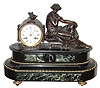 C.1890, Dumoulinneuf, 8II.Molle, a Paris, Bronze and marble figural clock, a pensive lady with 2 love birds.