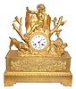 C.1825, French, Ormolu Figural Clock, 8-day time and strike, showing a dog trying to ward off a snake from his master, a young boy.