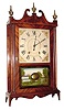 C.1825, Ephraim Downes, Bristol, Conn, 30-hour time and strike wooden movement pillar and scroll shelf clock.