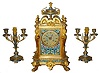C.1890, French, Antony Bailly, Lyon, Ormolu and Cloisonne garniture set, with matching side pieces, 8-day time and bell strike.
