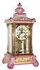 C.1905, Ansonia Clock Co., "Crystal Regulator No. 2", porcelain china top and bottom, pink accents with white gardenia styled floral decorations.