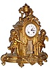 C.1890, French, Automaton Clock, gilt spelter with a secondary movement, tripped by the clocks strike train, that advances a carousel below on the hour and half hour.