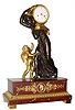C.1820, French, Bronze with Ormolu and Marble Figural clock, AMOR TRIES TO STOP AURORA, 8-day time and bell strike, silk suspension.