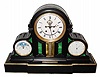 C.1890, French, LARGE Triple Dial, Perpetual Calendar clock with barometer, 8-day time and bell strike, in a black marble and slate case with malachite accents.