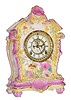 C.1905, Ansonia Royal Bonn, LA TOSCA, porcelain china clock, in yellow with pink accents, and multi colored flowers.