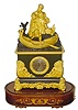 C.1840, French, Ormolu and Bronze figural clock, a bejeweled princess with her courtier having arrived in a small boat, in a fond embrace, playing music at the hour tripped by a lever from the silk thread, striking movement..