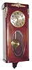 C.1910, French, Westminster Chime wall clock, in mahogany with cast ormolu trim and oval beveled glass in door.