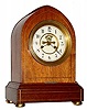 C.1910, Waterbury Clock Co., LEEDS model mahogany cased mantle clock with line inlay.