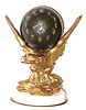 C.1880, French, Patinated Spelter Mantel clock, 8-day timepiece, with an eagle holding a globe between its out-stretched wings.